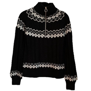 Mik Mesh adorable black and white cable knit mock turtleneck 1/4 zip Size Small